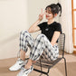Black and White Plaid Loose Plus Size Pants Female Small Student Summer Thin All-match Casual Sports Pants