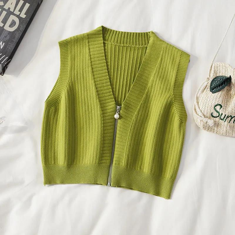 Women's Short Zipper Sweater Vest Autumn and Winter Korean Slim Sleeveless Sweater Sweater Vest Jacket