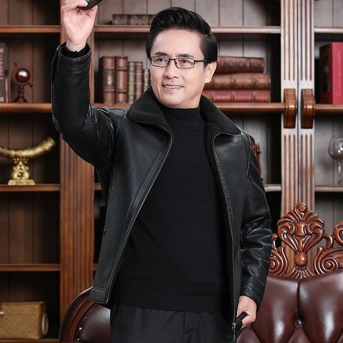 Men's Leather Jacket Clothes Coat Fur One Plus Velvet Thickening Dad Casual Winter Clothes