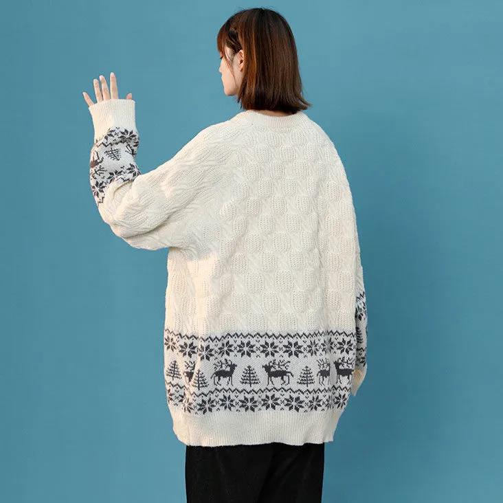 Color-blocking Sweater Women's Japanese Retro Vintaage Knitted Sweater Niche Design Lazy Style Autumn and Winter Outer Threading Sweater
