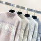 Women's Faux Mink Half Turtleneck Pullover Sweater Snowflake Embroidery Plus Size Sweater