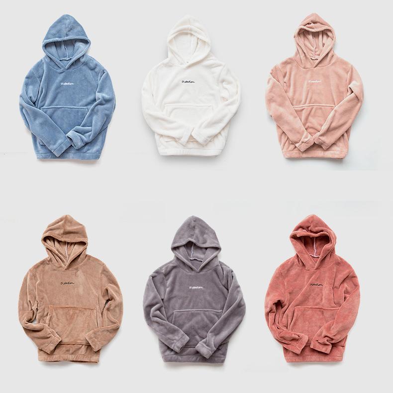 Coral Fleece Pajamas for Women and Men Pyjamas Set Flannel Hoodie Pullover Sleepwear Autumn Winter Velvet Warm Home Wear Suit Casual Loose Long Sleeve