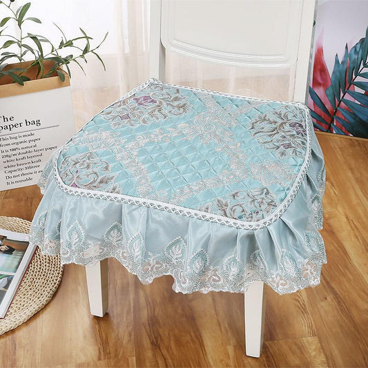 Printed Lace Edge Modern Style Non-slip Dining Chair Cushion Stool Seat Cushion with Straps Four Seasons Universal Chair Cushion