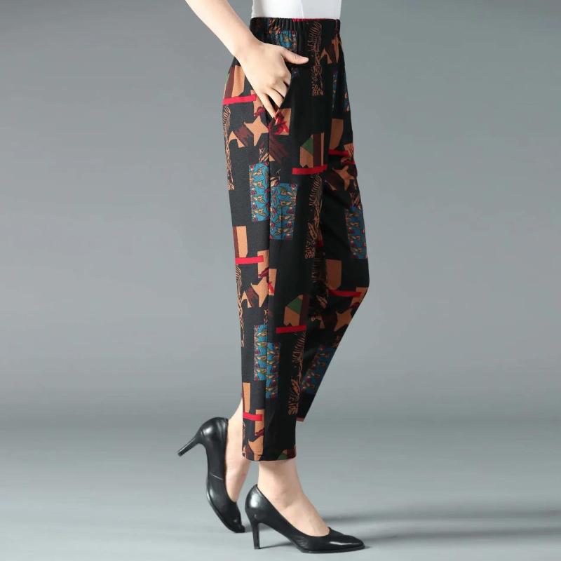 Women's Trousers Casual Pants Straight-leg Pants Plus Size Pants Women's Trousers Middle-aged Flower Pants