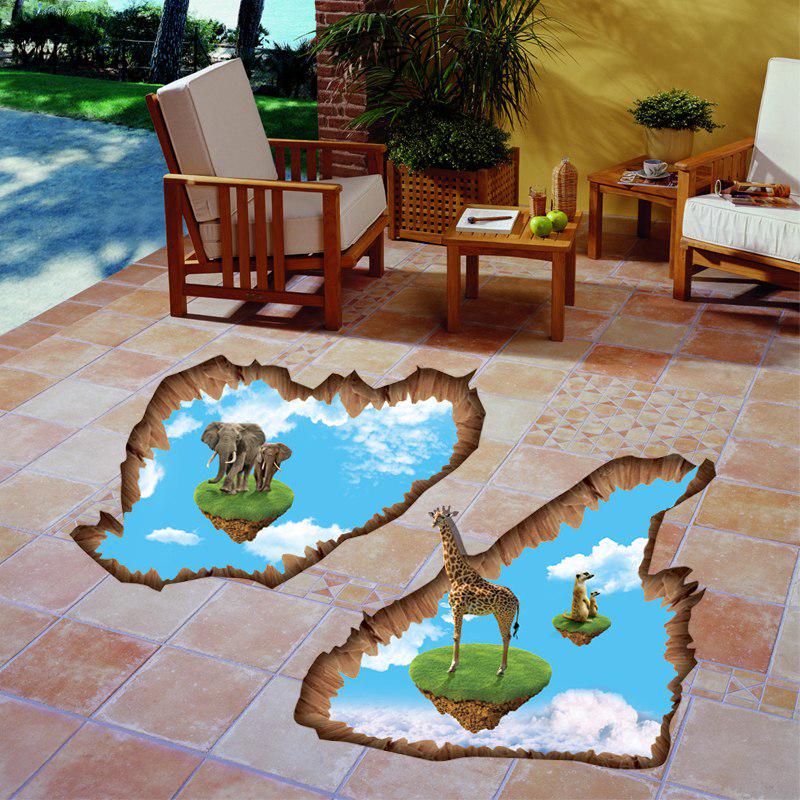[Wall sticker] animal float island giraffe elephant clouds pvc 3d wall stickers for kids rooms kitch