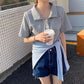 Short Sleeve T-Shirt Women Summer Loose Polo Collar Solid Color Top