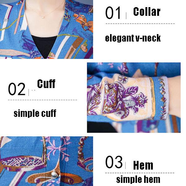 Bohemian Printed Cardigan Women's High-end Thin Short Knitted Jacket Loose Wool Cardigan Plus Size Woollen Sweater Outer Wear