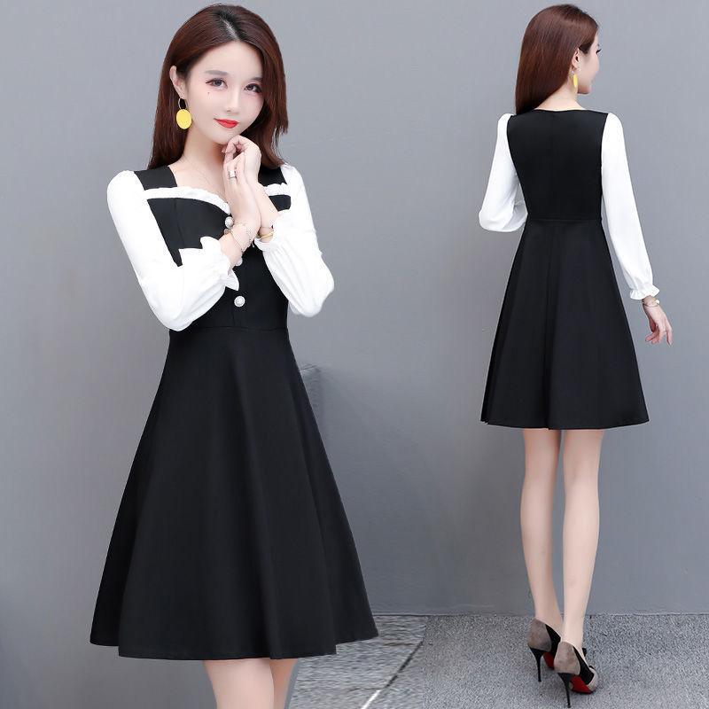 Dress French A-line Skirt Waist Long Sleeves Long Sleeves Thin Belly Plus Size Dress Elegant Temperament Soft Fabric