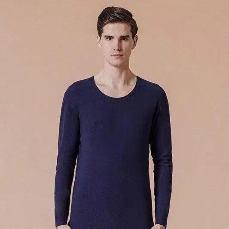 Non-marking Heating and Warm Men's Plus Velvet Thick Autumn and Winter Cold-proof Round Neck Stretch Shirt