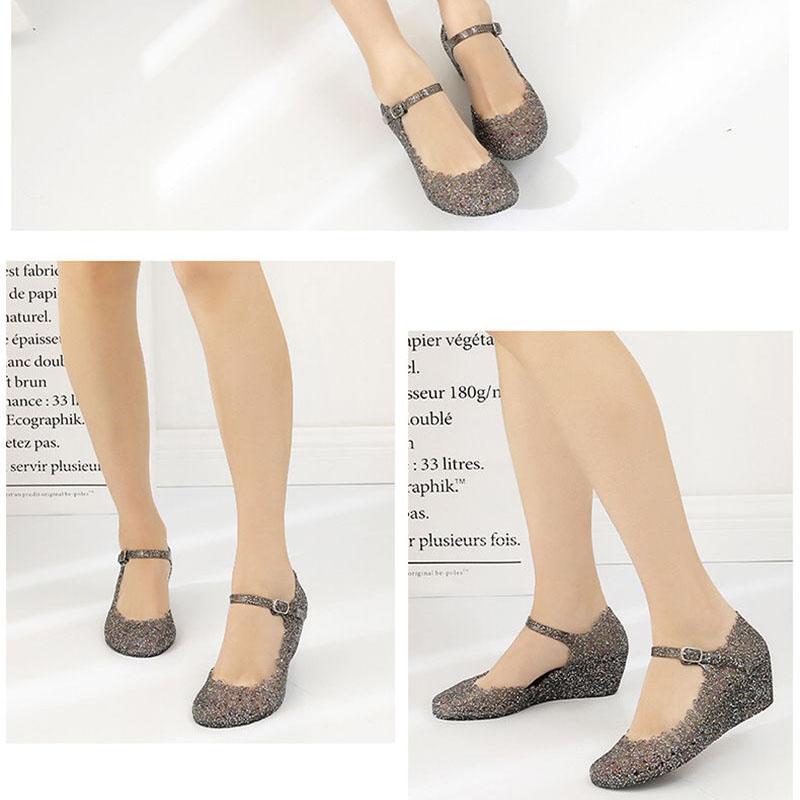 Crystal Sandals Wedge Women's Shoes High-heeled Shoes Women's Square Dance Shoes Baotou Hole Shoes