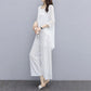 Loose Large Size Suit Covering Belly Slimming Two-piece Round Neck Shirt Loose Casual Wide-leg Pants Women Loose Slimming Chiffon Suit