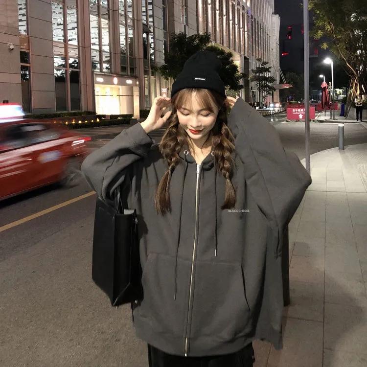 Cardigan Hooded Sweater Women's Spring and Autumn Lazy Style Zipper Jacket Oversize Ladies Cardigan Loose Top