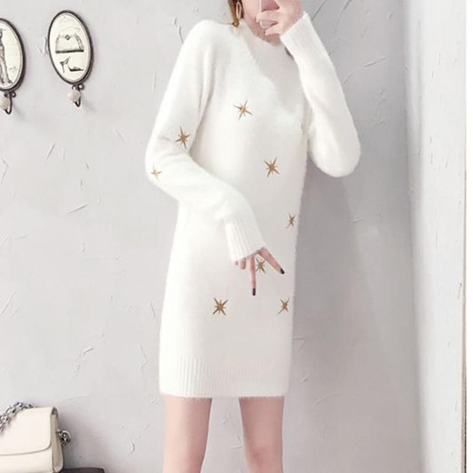 Mid-length Sweater Women's Pullover Autumn  Winter Loose Long Imitation Mink Velvet Bottoming Shirt  Outer Wear