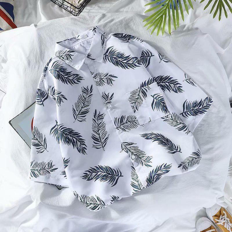 Summer Short Sleeve Shirt Men's Fashion Print Beach Short Sleeve Shirt Top