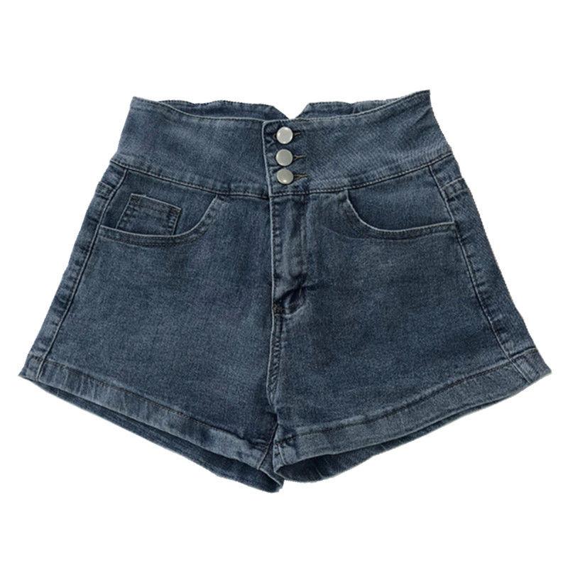 High Waist Denim Shorts Women's Retro Metal Chain Design A-line Wide Leg Pants
