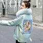Thicken Hooded Parka Women Loose Embroidery Parka Coat with Big Fur Collar Outerwear Autumn Winter Cotton Jacket  Coat Parkas Female