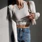 Fake Two-piece Hanging Neck Long-sleeved T-shirt Women's Solid Color Short Slim Slim Bottoming Shirt Top