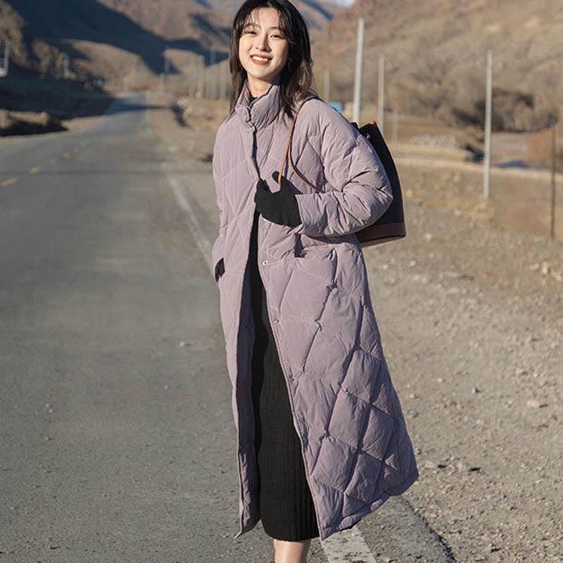 Purple Cotton Coat Cotton Coat Loose Fashion Temperament All-match Female Rhomboid Bread Coat Long Coat