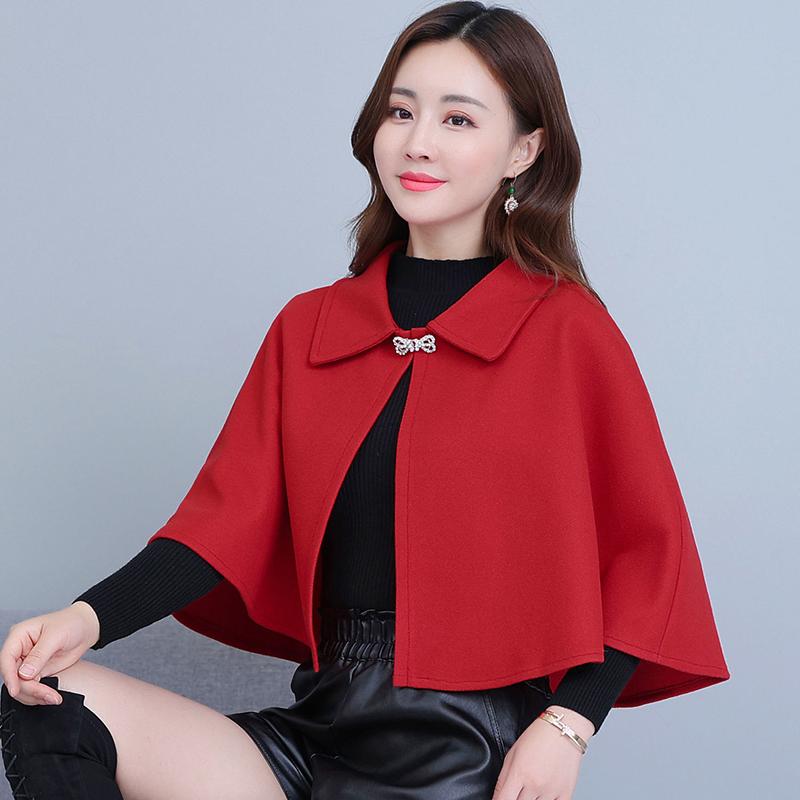 Jacket Women's Autumn and Winter All-match Shawl Cloak Outside Short Cloak Woolen Coat Temperament Elegant Lady Shawl