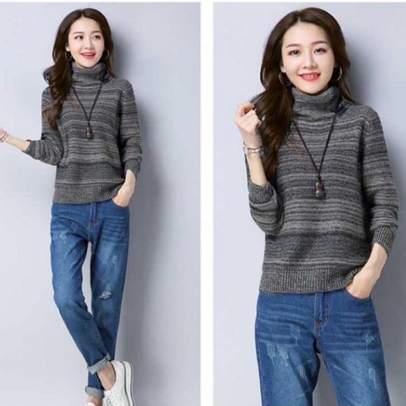 Pofulove Women turtleneck Sweater Pullover Long Sleeve Plus Size loose thick Knit Sweaters Winter
