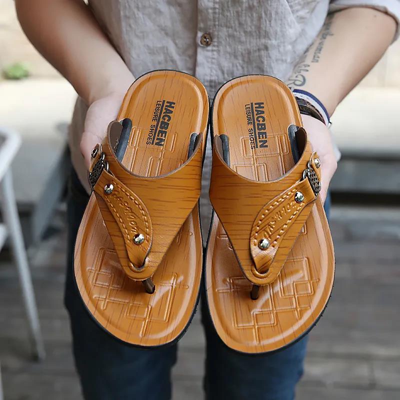 Summer Men's  Beach Sandals Flip-flops Non-slip Soft Bottom Outside Wear Slippers