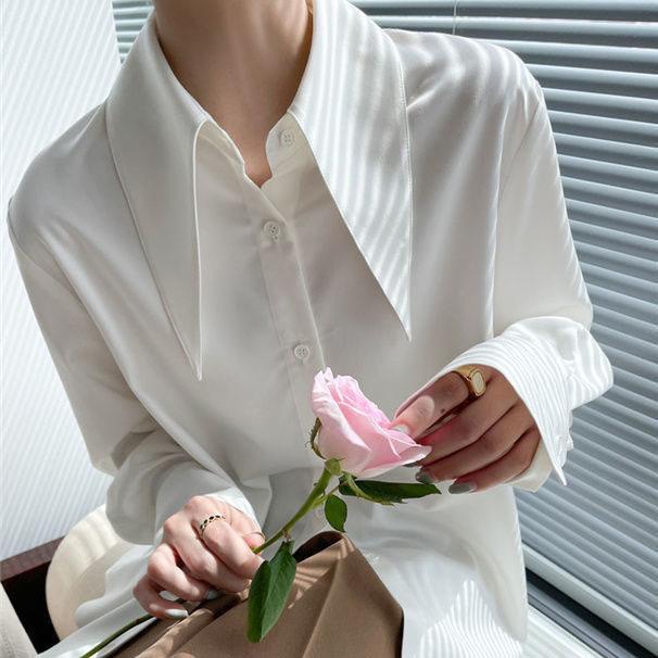 Women's Blue White Yellow Shirts Button Lapel Cardigan Tops Lady Loose Long Sleeve Oversized Shirt Women's Casual Blouses