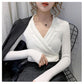 V-neck bottoming sweater women's inner wear spring and autumn self-cultivation outer wear solid color button long-sleeved pullover sweater