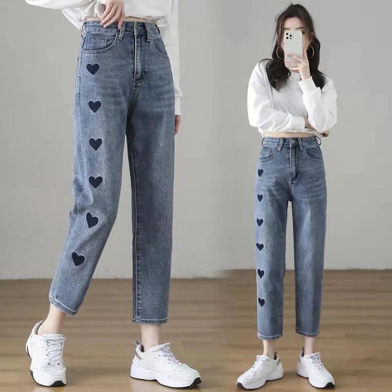 Spring and Autumn Straight Pants High Waist Slim All-match Jeans Women's Loose Wide-leg Pants Old Pants Trend