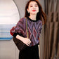 Sweater Women's Round Neck Jacquard Pullover Rhombus Check Retro Knitwear Korean Loose Top Trending Sweater Autumn and Winter