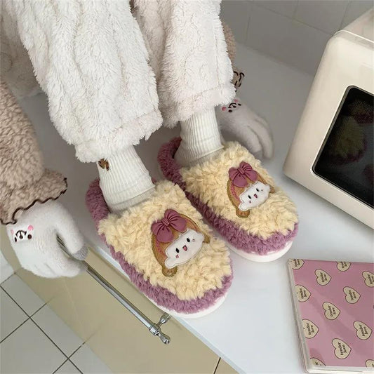 Autumn and Winter Girl Cute Cotton Slippers Warm Flat Shoes Indoor Non-slip Cotton Shoes Soft Shoes