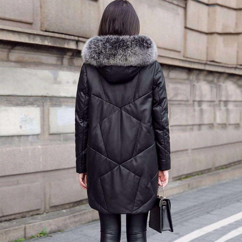 Women's Solid Color Embroidered Down Jacket Mid-length Korean Style Loose Thick Coat Warm Cotton Coat Large Fur Collar Winter Quilted Jacket
