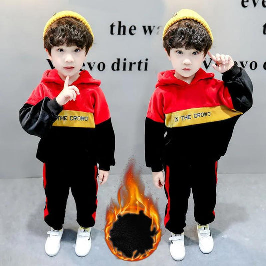 Children's Gold Velvet Suit Autumn and Winter Baby Double-sided Fleece Boys Plus Fleece Sweater Children's Clothing Plus Fleece Thickening Suit