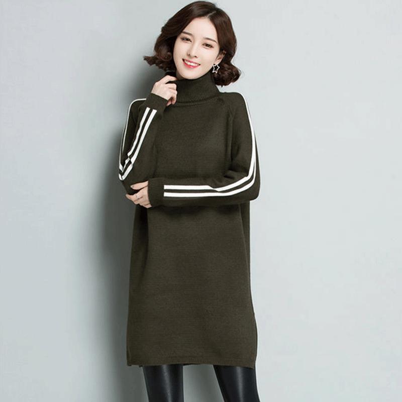 Autumn and Winter Turtleneck Thick Sweater Dress Mid-length Loose Large Size Base Skirt Fashion Simple Women's Sweater Dress