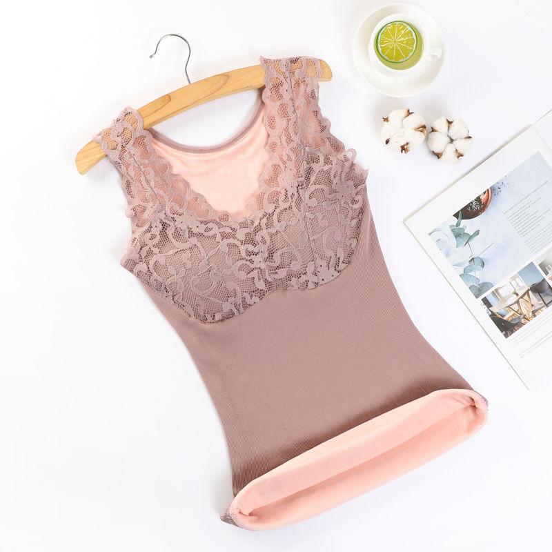 Women's Thermal Vest Plus Velvet Thick Lace Thermal Underwear Body Shaping Bottoming Shirt Ladies Thermal Underwear