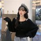Design Sense French Niche Waist Sleeves Are Thin, Fake Two-piece Clavicle Strapless Large Size Long-sleeved Sweater Women's Blouse