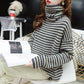 Pofulove pile collar sweater women's turtleneck loose lazy fashion long-sleeved striped sweater