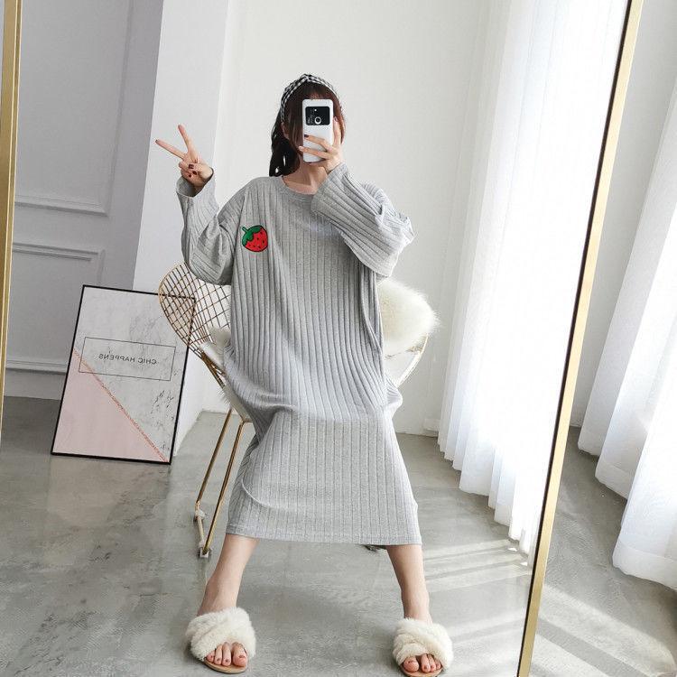 Nightdress Women's Mid-length Cute Cartoon Loose Plus Size Pajamas Long Skirt Home Service Suits Can Be Washed Without Fading