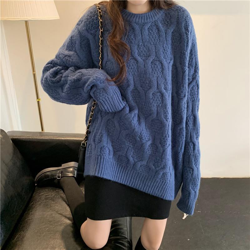 Autumn and Winter Lazy Wind To Wear Loose Mid-length Sweater Women Thick Sweater Coat