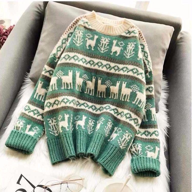 Round neck sweater Large size Christmas clothing sweater Woman Loose Long sleeve sweater Winter