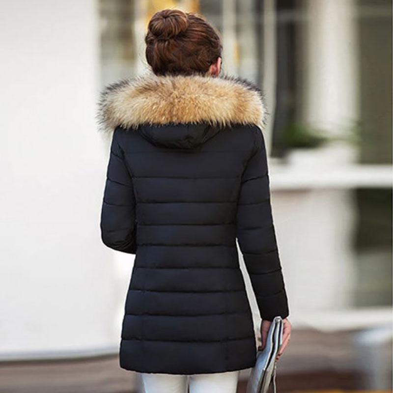 Down Jacket Winter Ladies Fashion Korean Big Fur Collar Thick Warm Hooded Mid-length Plus Size Cotton Jacket