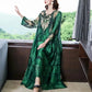 Green M-XXXXL Women's Summer Dress Middle-aged 3/4 Sleeve Round Neck Printing Length To Calf Daily Wear Homewear