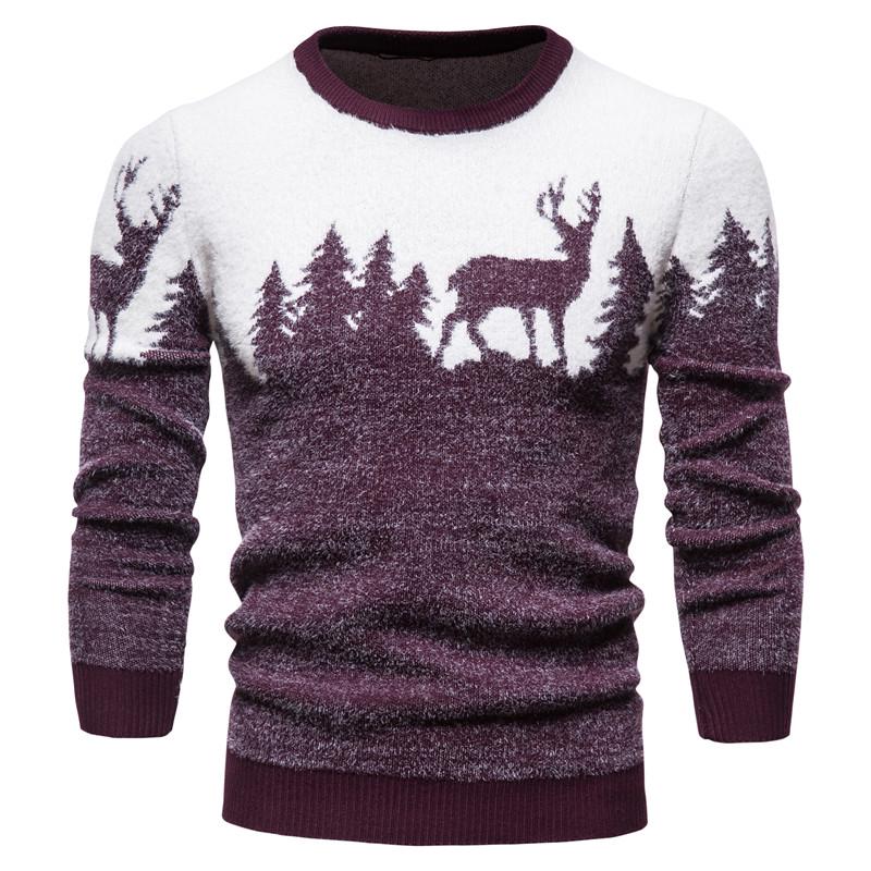Slim Winter Christmas MensFashion Sweater Christmas Tree Deer Print Sweaters Casual O-neck Male Pullovers Sweaters Pull