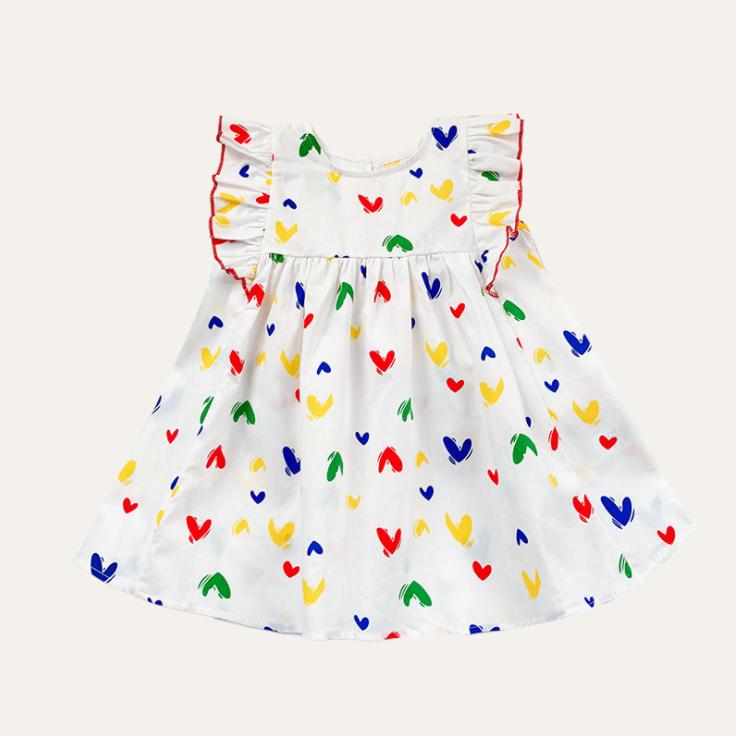 Summer Ruffle Casual Love Dress Sweet Style and Korean Style Sweet Princess Dress Party Cute Children's Baby Kids Girls Clothing