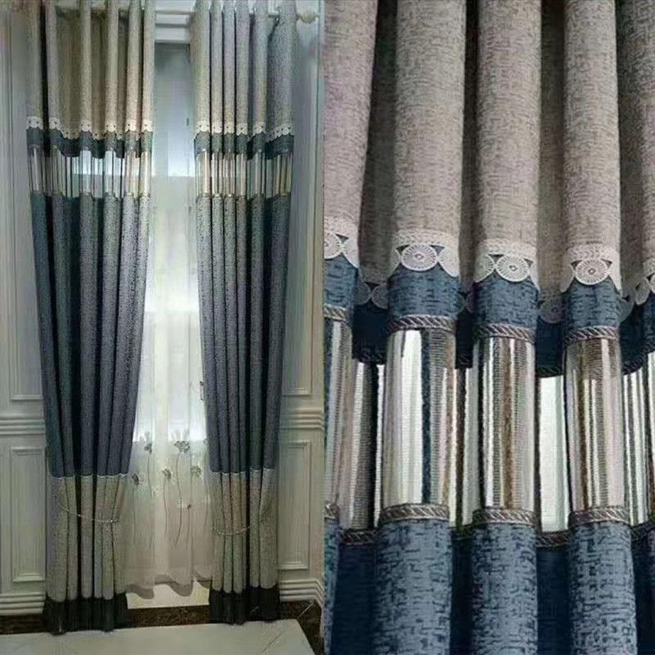 Modern and Simple European Style Finished Curtain Stitching and Hollow Floor-to-ceiling Living Room Bedroom Balcony Curtains (150×270cm)