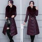 Winter PU Leather Female Imitation Fox Fur Collar Cotton Jacket In The Long Section Slim Padded Jacket Fashion Casual Women Leather Jacket