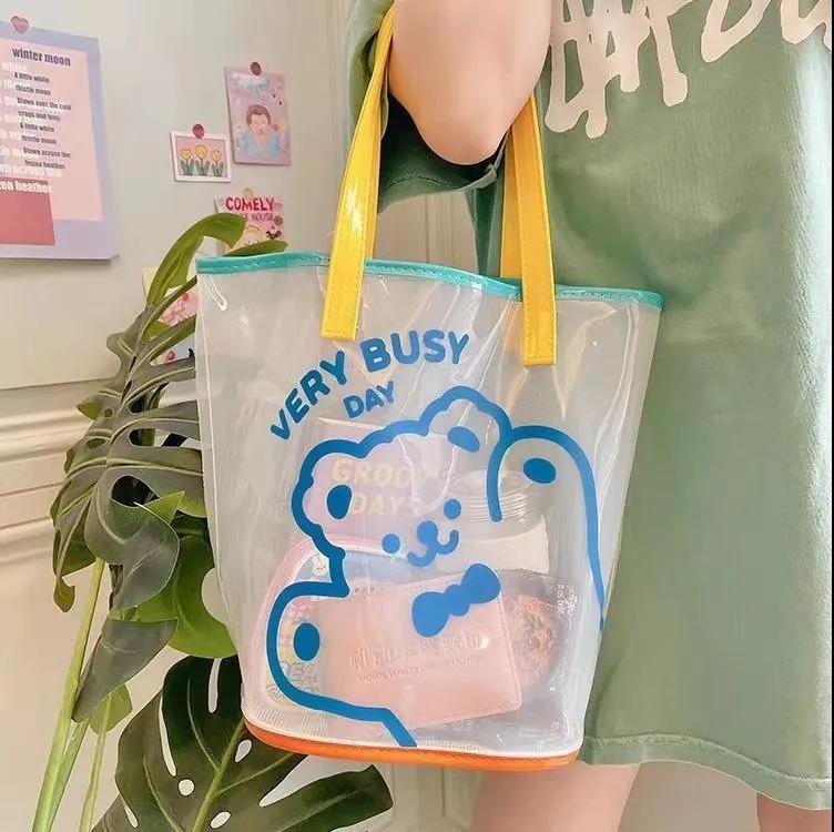 Bear Jelly Bag Cute Girl Transparent Swimming Beach Shoulder Bag Wash Bag Fashion Shopping Bag
