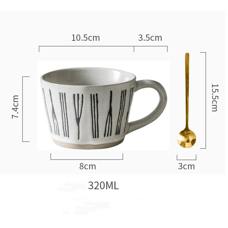 Japanese Style Stoneware Mug Ins Wind Net Red Coffee Cup Large Capacity Ceramic Breakfast Cup Household Water Cup with Spoon