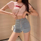 Denim Shorts Women's Summer Tight-fitting Stretch Thin Sexy High Waist Zipper Pocket All-match Shorts