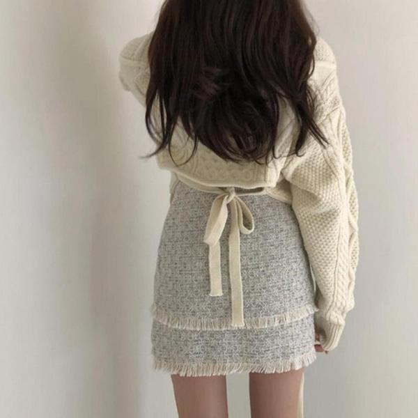 Hemp Pattern Retro Knitted Sweater Loose and Thin V-neck Jacket Short Solid Color Casual Top