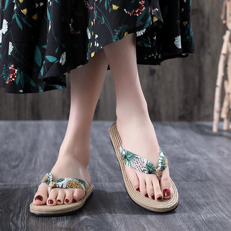 Women Shoes Summer Bohemia Floral Beach Sandals Wedge Platform Thongs Slippers Flip Flops for Women Platform Slippers